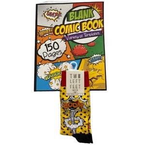 POP ART Blank Comic Book & PairOf Big Feet Socks Women‎ Size 10-12.5 Men 8.5-13